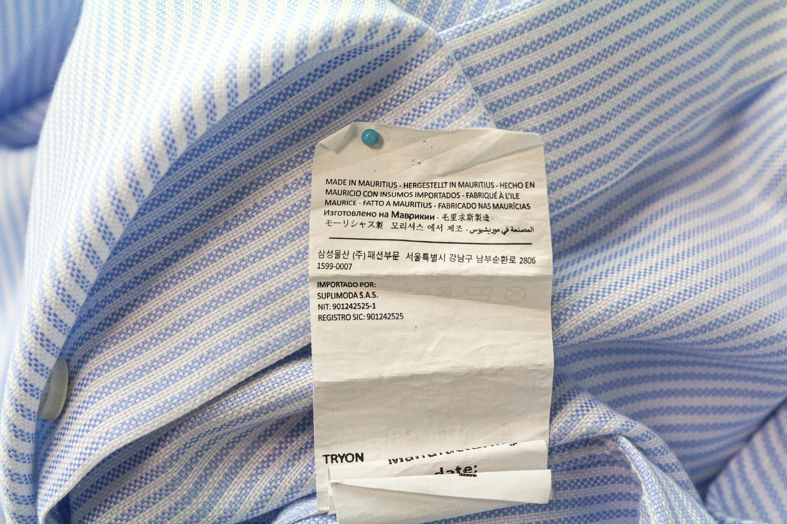 SUITSUPPLY Men Shirt 39L/15 1/2L Extra Slim Blue Cotton Striped Pattern Twill
