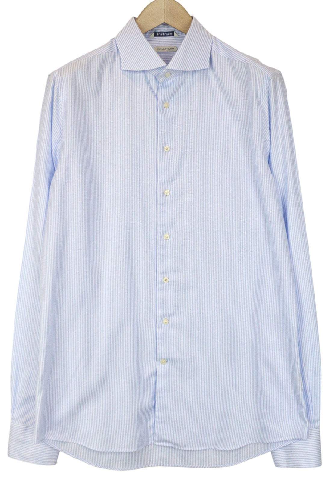 SUITSUPPLY Men Shirt 43L/17L Extra Slim Blue Pure Cotton Striped Formal