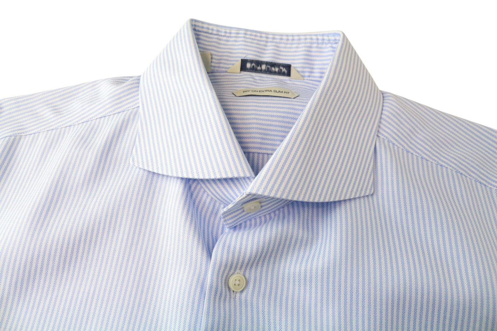 SUITSUPPLY Men Shirt 43L/17L Extra Slim Blue Pure Cotton Striped Formal