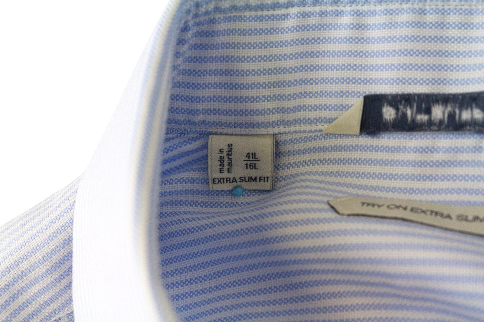 SUITSUPPLY Men Shirt 41L/16L Extra Slim Blue Pure Cotton Striped Twill