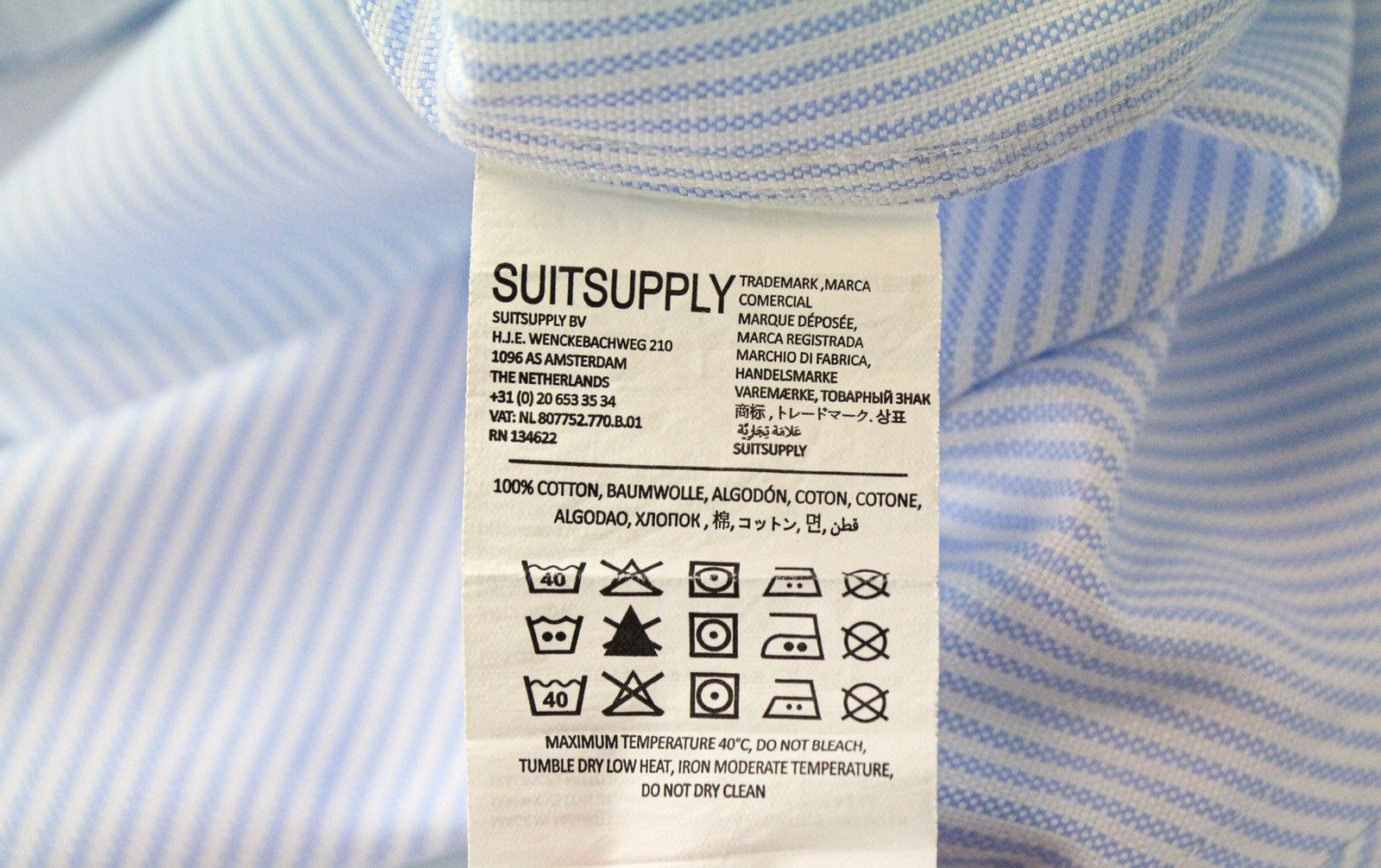 SUITSUPPLY Men Shirt 41L/16L Extra Slim Blue Pure Cotton Striped Twill