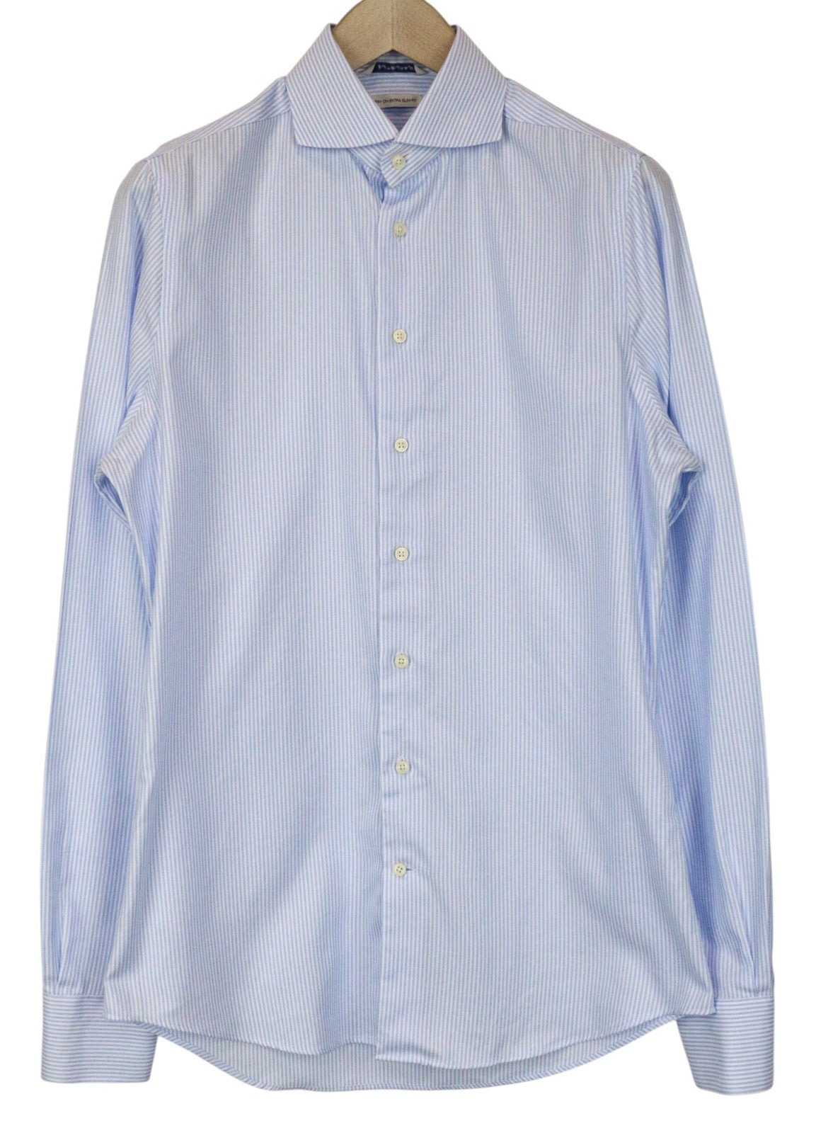 SUITSUPPLY Men Shirt 39L/15 1/2L Extra Slim Fit Blue Pure Cotton Striped