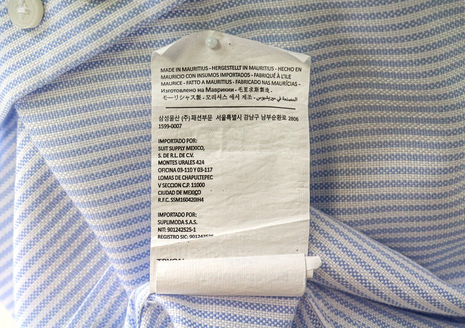 SUITSUPPLY Men Shirt 39L/15 1/2L Extra Slim Fit Blue Pure Cotton Striped
