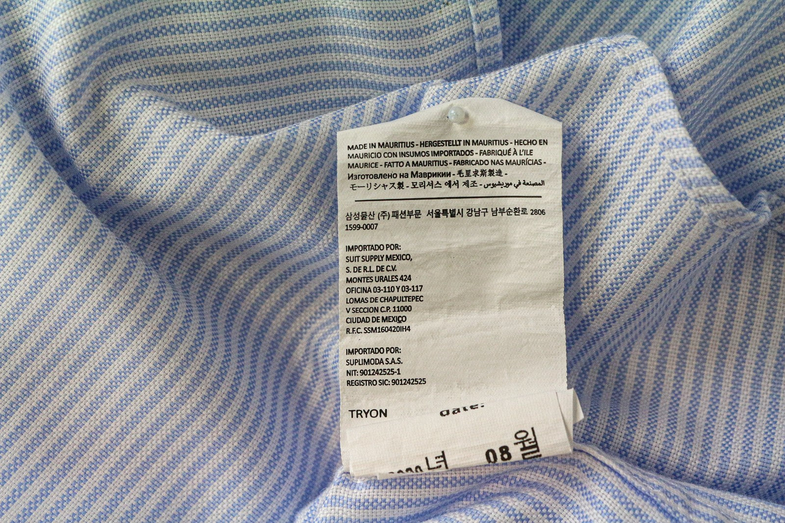 SUITSUPPLY Men Shirt 43L/17L Extra Slim Blue Pure Cotton Stripe Pattern