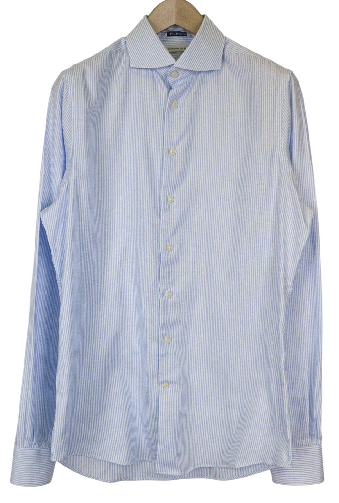 SUITSUPPLY Men Shirt 41L/16L Extra Slim Blue Pure Cotton Stripe Pattern Twill