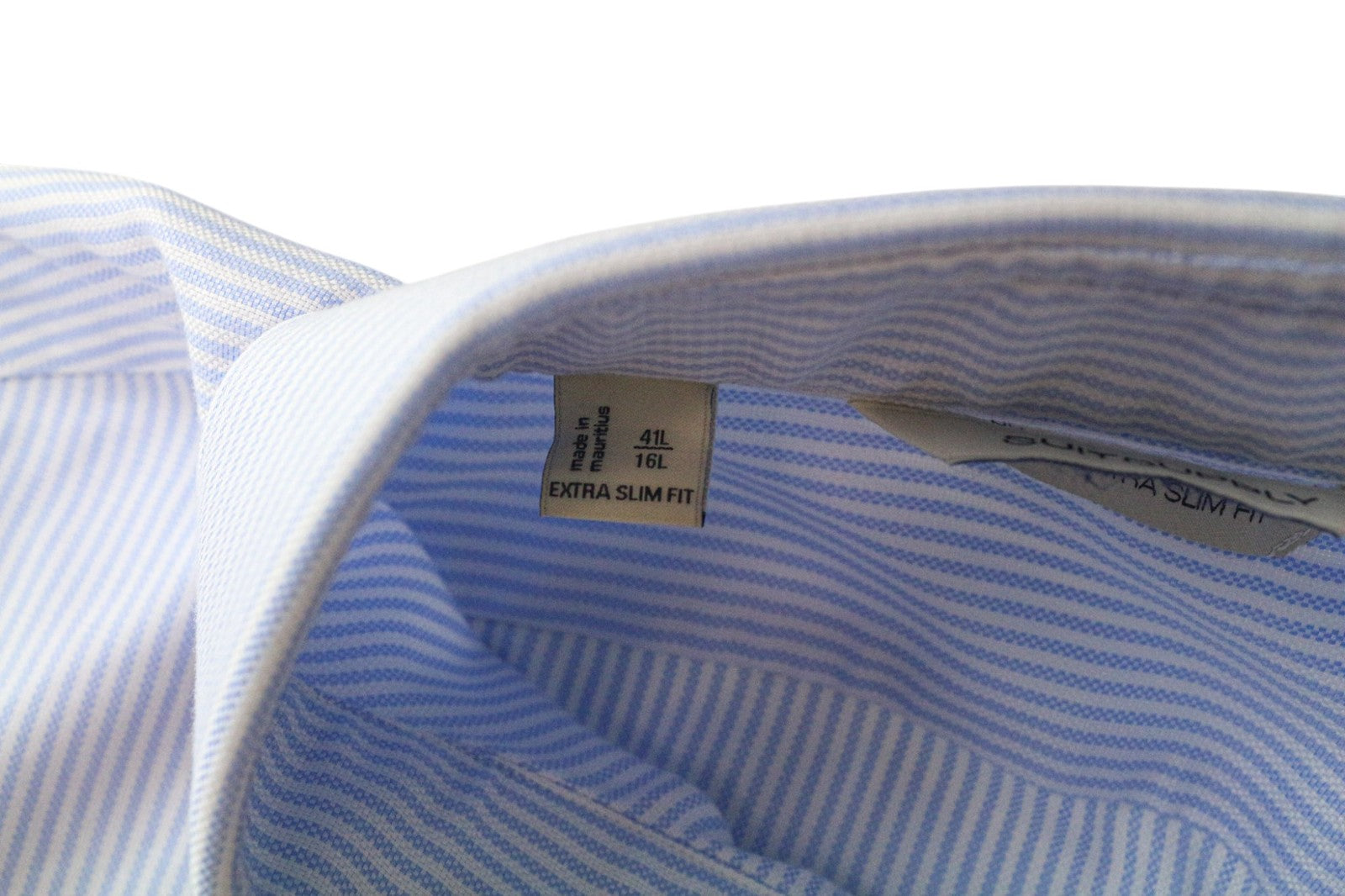 SUITSUPPLY Men Shirt 41L/16L Extra Slim Blue Pure Cotton Stripe Pattern Twill