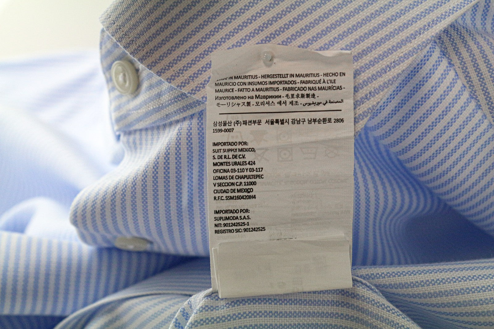 SUITSUPPLY Men Shirt 41L/16L Extra Slim Blue Pure Cotton Stripe Pattern Twill