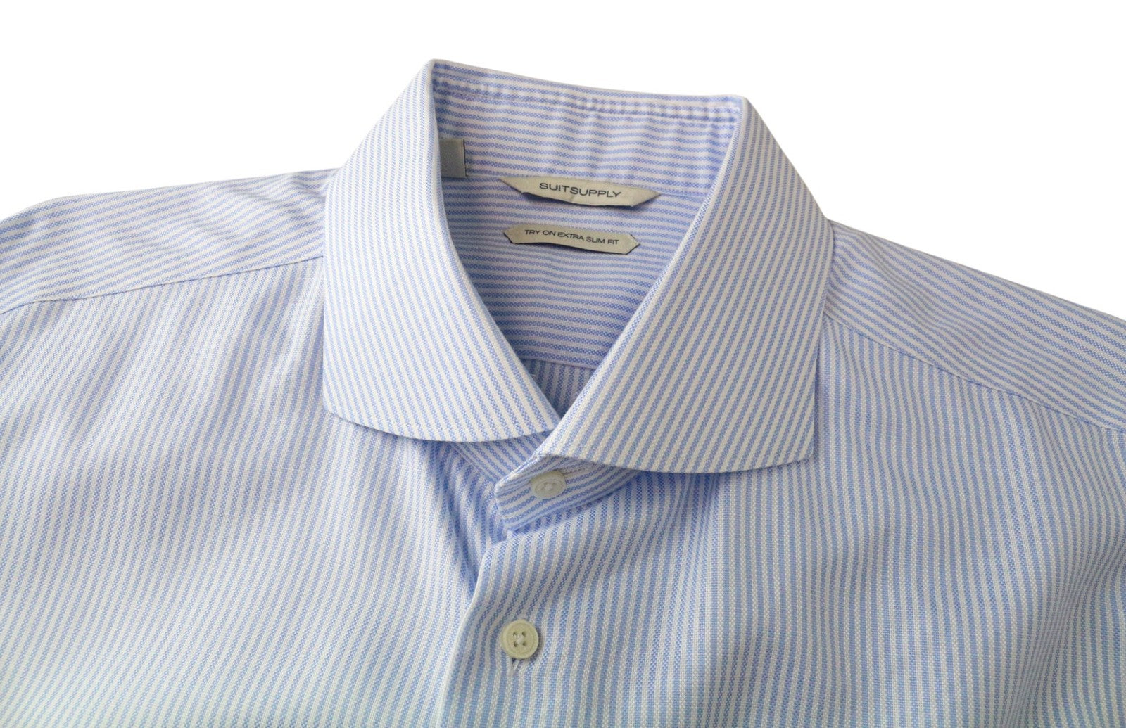 SUITSUPPLY Men Shirt 45/17 3/4 Extra Slim Blue Pure Cotton Striped Long Sleeve