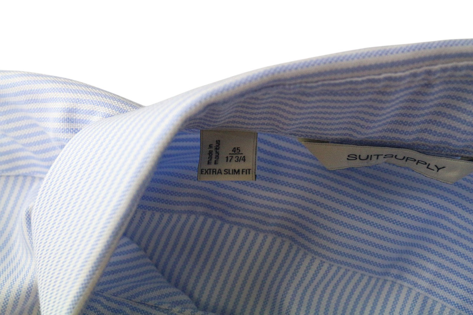 SUITSUPPLY Men Shirt 45/17 3/4 Extra Slim Blue Pure Cotton Striped Long Sleeve