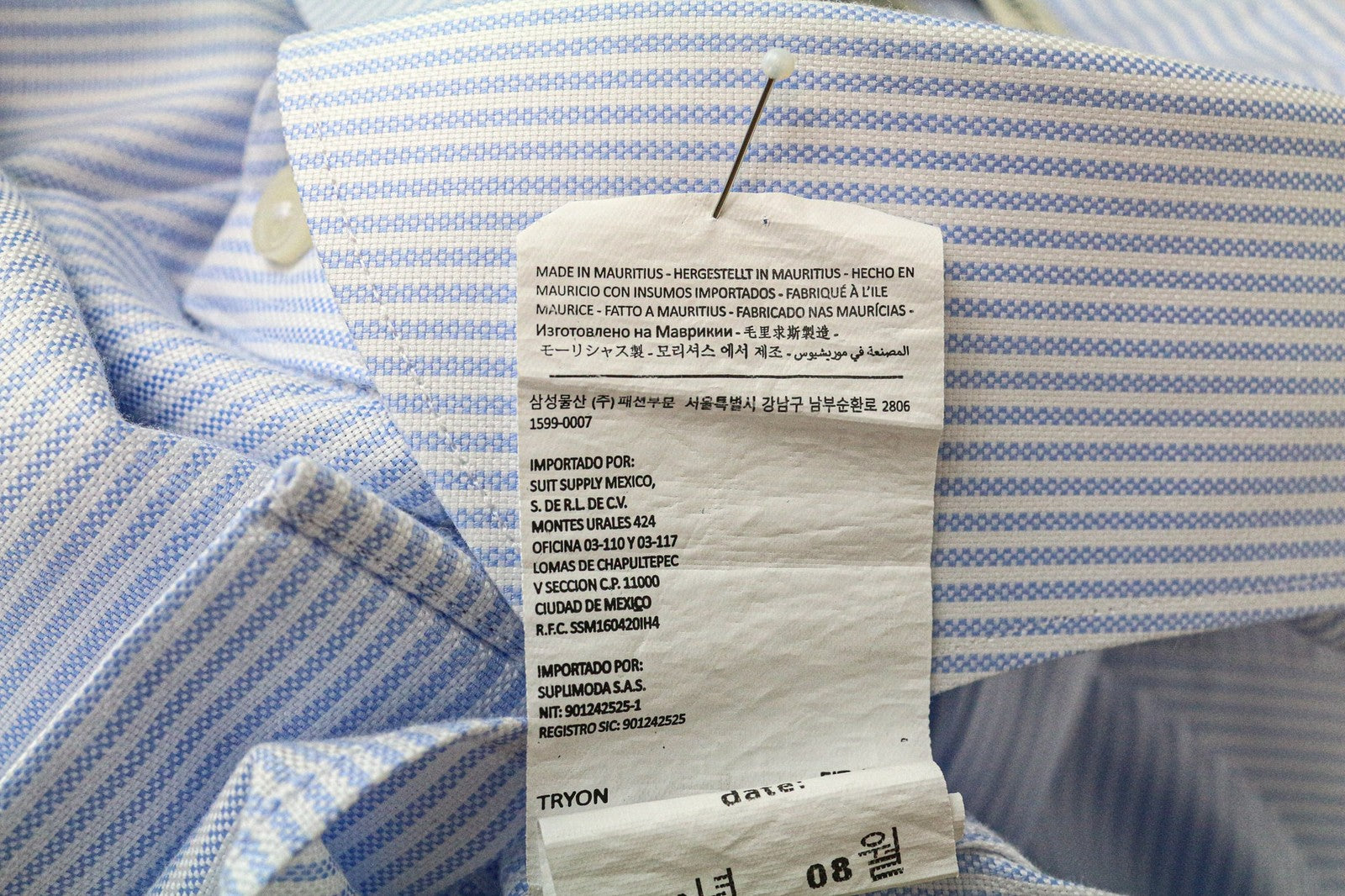 SUITSUPPLY Men Shirt 45/17 3/4 Extra Slim Blue Pure Cotton Striped Long Sleeve