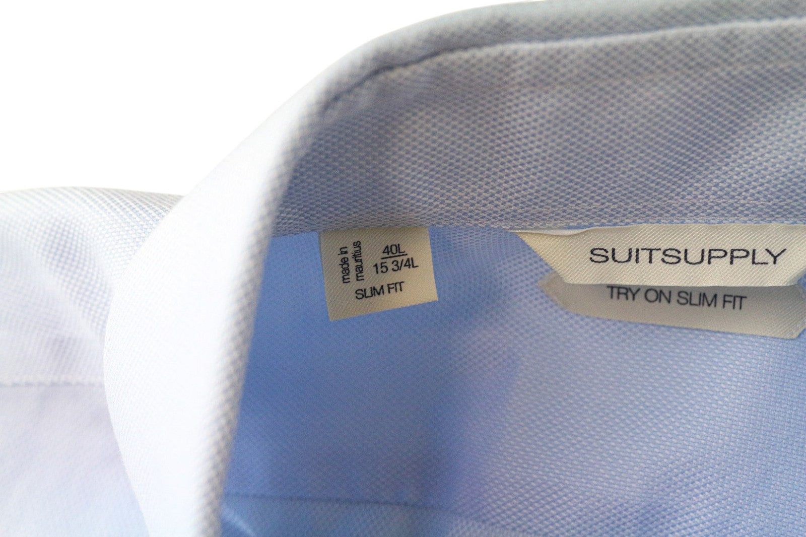 SUITSUPPLY Men Shirt 40L/15 3/4L Slim Fit Blue Pure Cotton Cutaway Twill