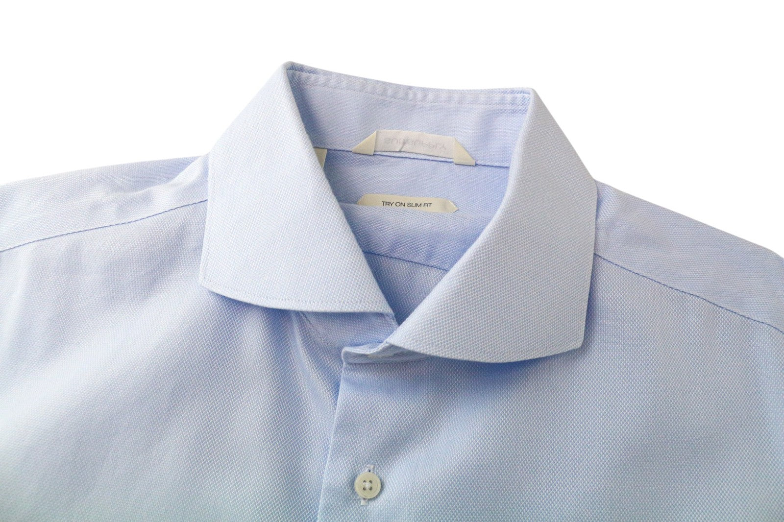 SUITSUPPLY Men Shirt 43/17 Slim Blue Pure Cotton Button-Up Cutaway Twill