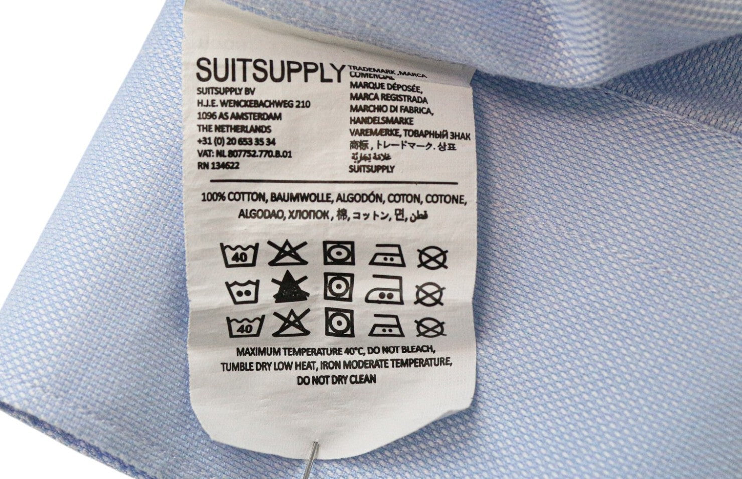 SUITSUPPLY Men Shirt 43/17 Slim Blue Pure Cotton Button-Up Cutaway Twill