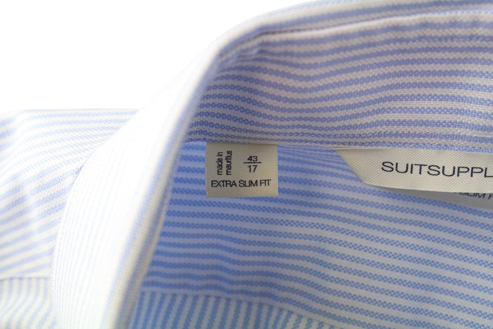 SUITSUPPLY Men Shirt 43/17 Extra Slim Blue Pure Cotton Striped Pattern Twill