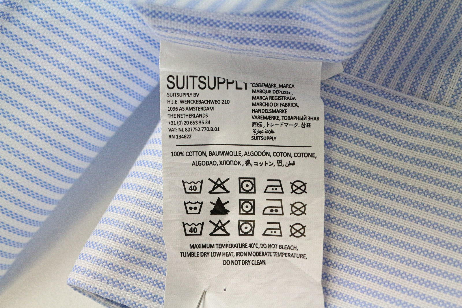 SUITSUPPLY Men Shirt 43/17 Extra Slim Blue Pure Cotton Striped Pattern Twill