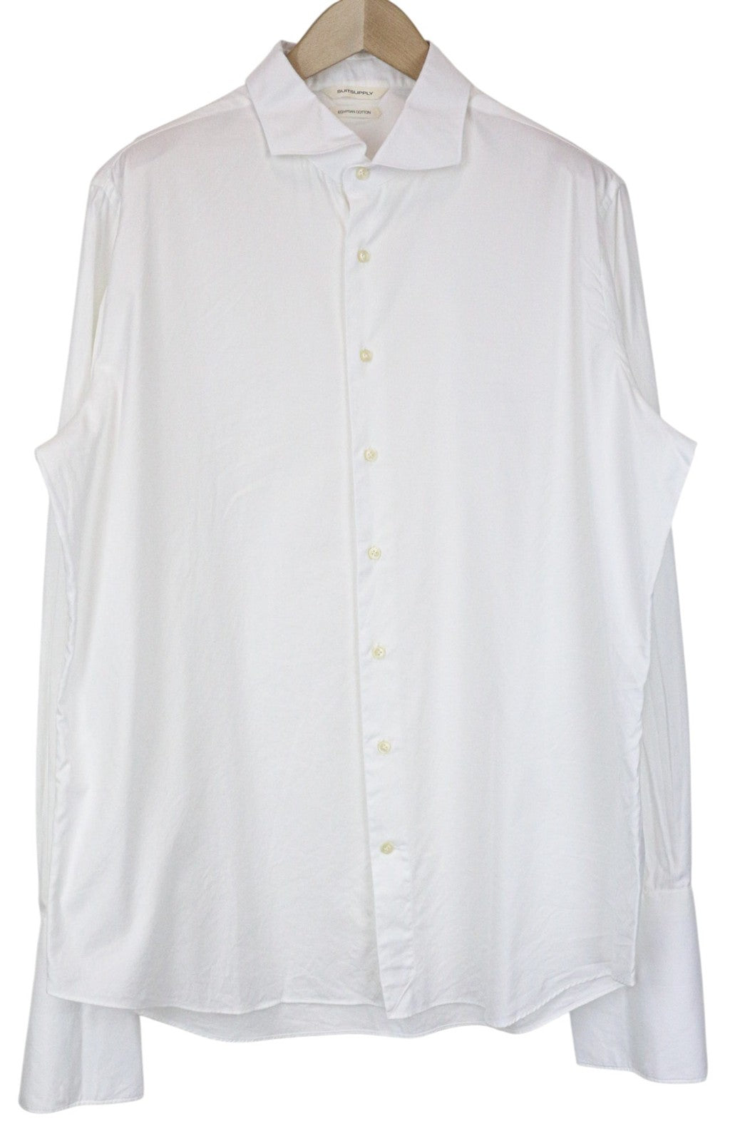 SUITSUPPLY Men Shirt 46/18 Slim White Pure Cotton Cutaway Twill Long Sleeve