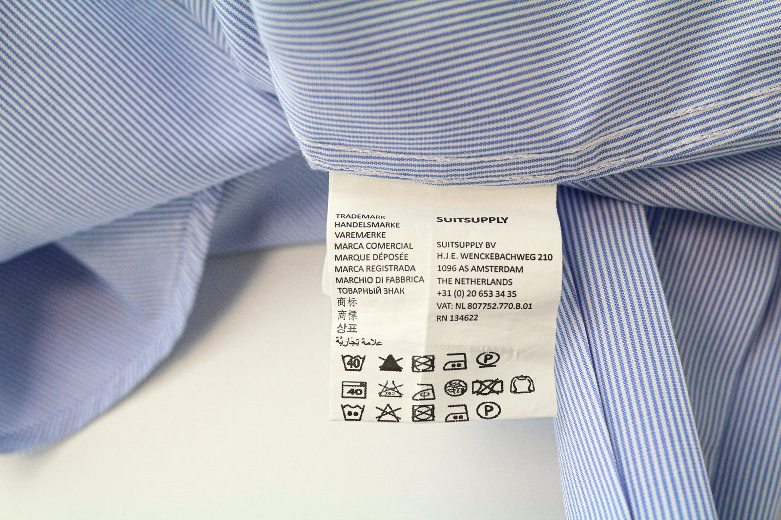 SUITSUPPLY Men Shirt 40-7/15 3/4L Extra Slim Blue Cotton Striped Long Sleeved