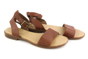TIMBERLAND A1PCY Women Sandals EU37.5 EU38 Brown Leather Open Toe Buckle Flat