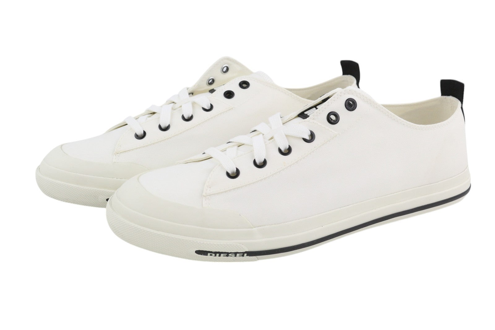 DIESEL S-Astico žemakulniai vyriški sportbačiai, EU46, balti, su raišteliais, migdolų nosimi, logotipas, RRP 120 € 