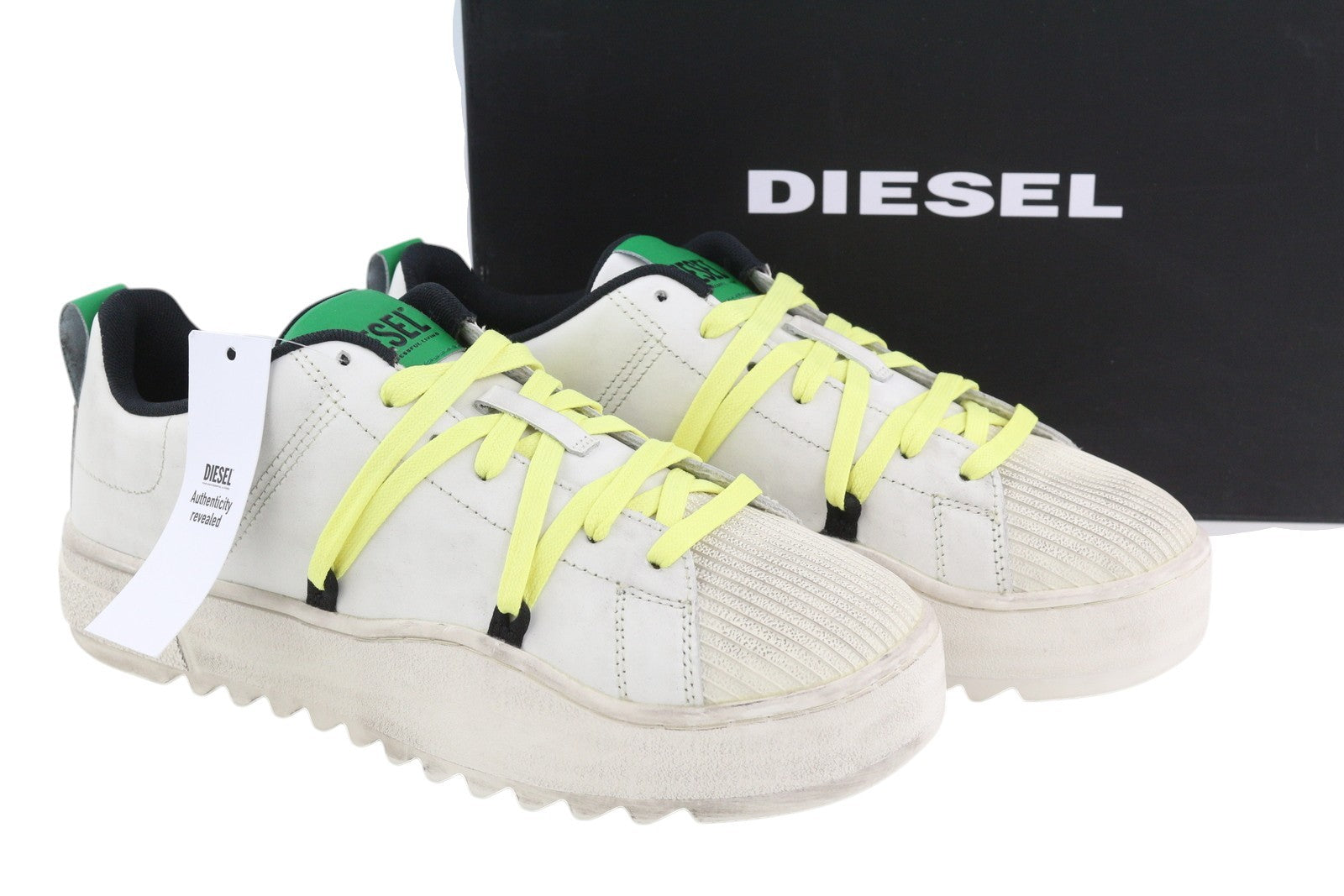 DIESEL S-Shika vyriški sportbačiai su raišteliais, 42,5 dydžio, baltos odos, žema pado pamušalu, logotipas, RRP 220 € 