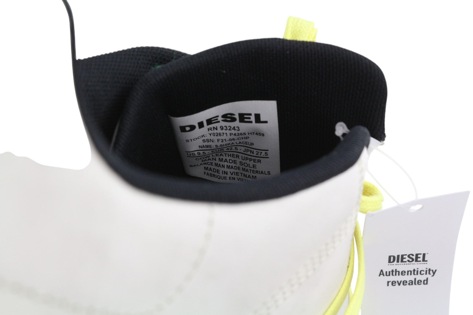 DIESEL S-Shika vyriški sportbačiai su raišteliais, 42,5 dydžio, baltos odos, žema pado pamušalu, logotipas, RRP 220 € 