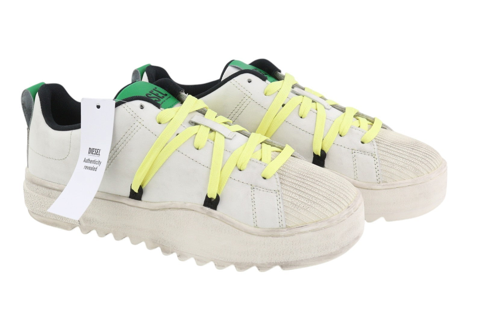 DIESEL S-Shika vyriški sportbačiai su raišteliais, 42,5 dydžio, baltos odos, žema pado pamušalu, logotipas, RRP 220 € 