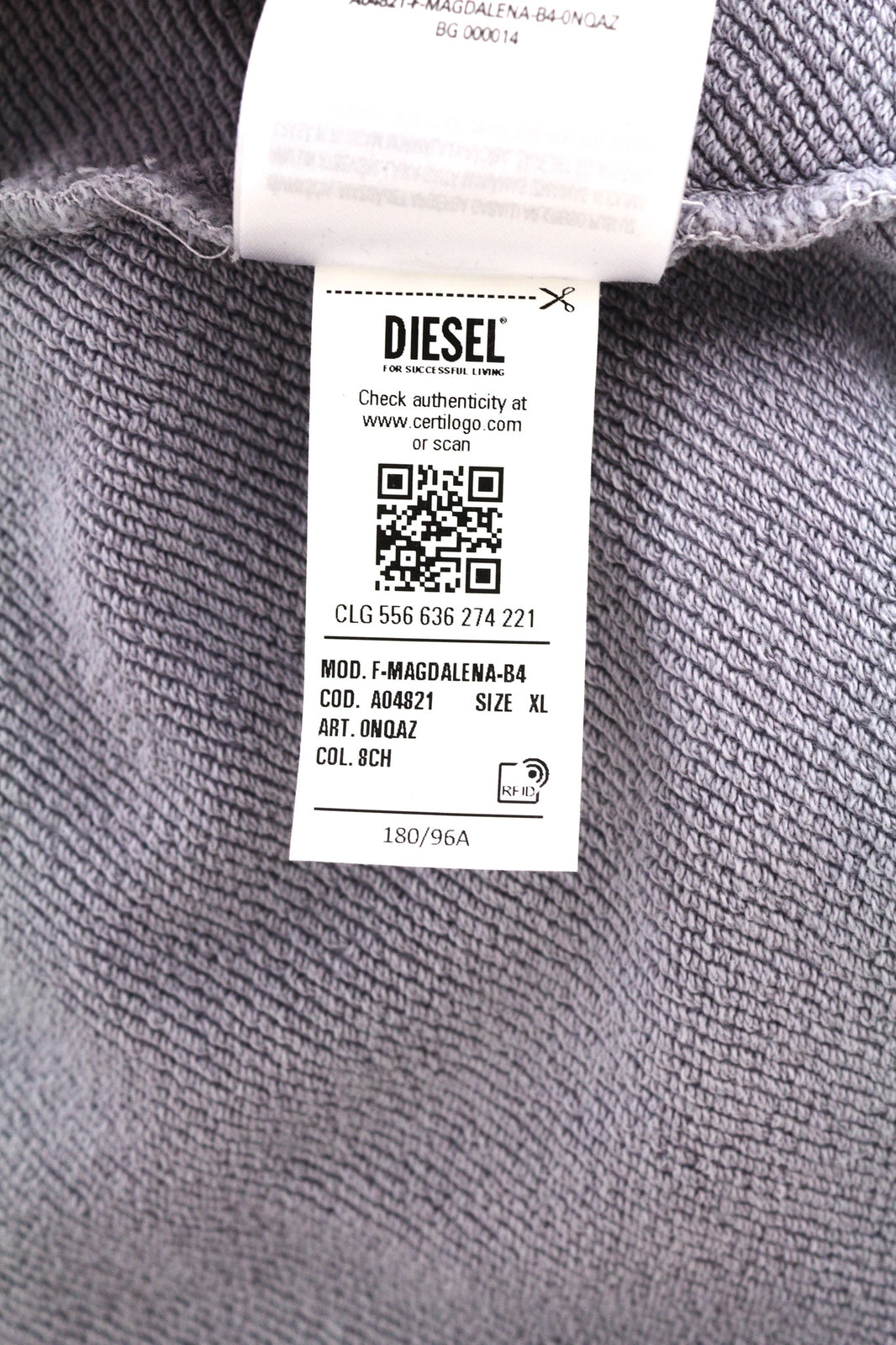 DIESEL F-Magdalena Felpa moteriškas džemperis su gobtuvu, XL dydžio, violetinis, skalbtas, megztinis su gobtuvu, rekomenduojama kaina – 175 € 