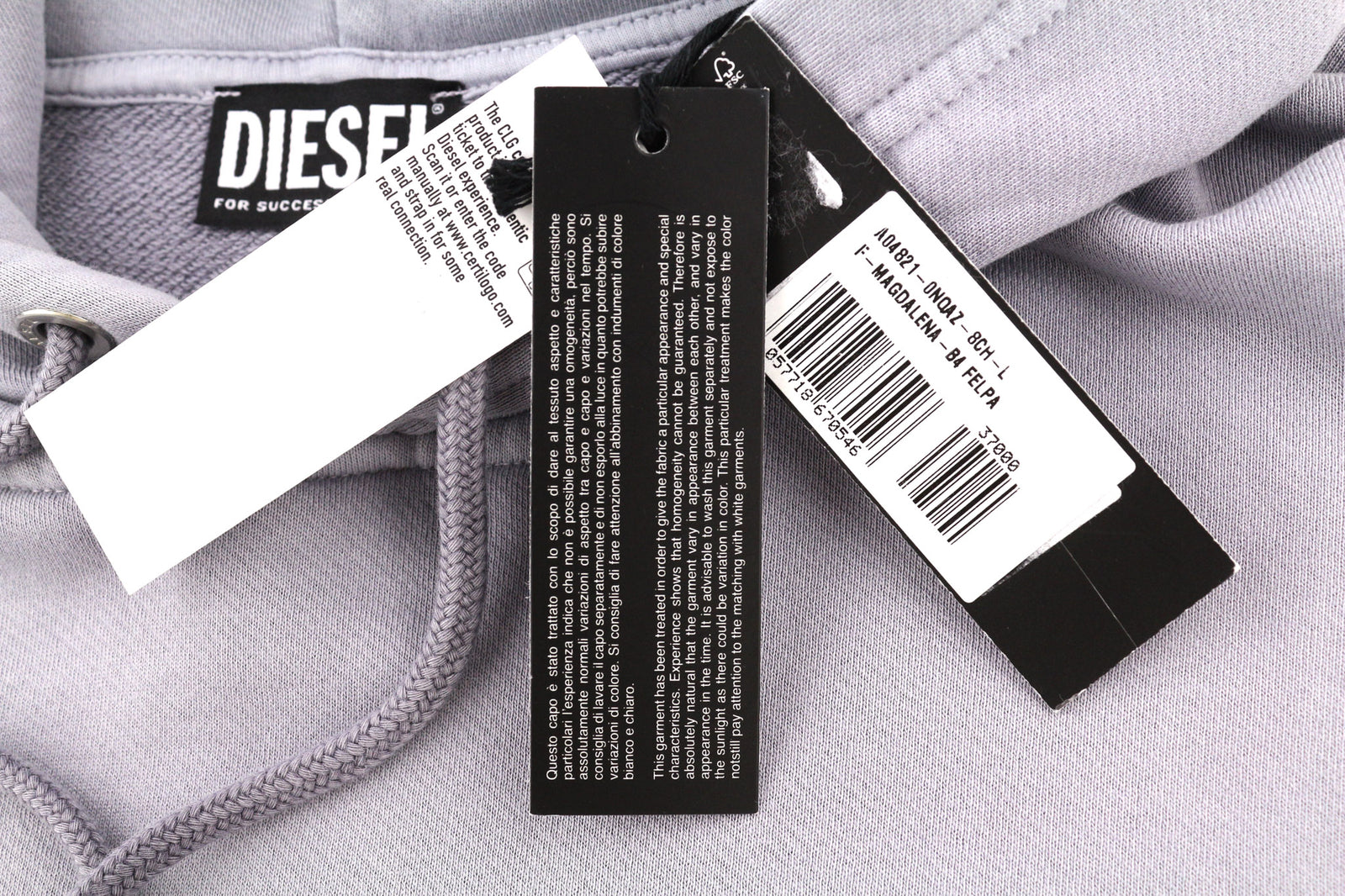 DIESEL F-Magdalena Felpa moteriškas džemperis su gobtuvu, L dydžio, violetinis, su gobtuvu, RRP 175 € 