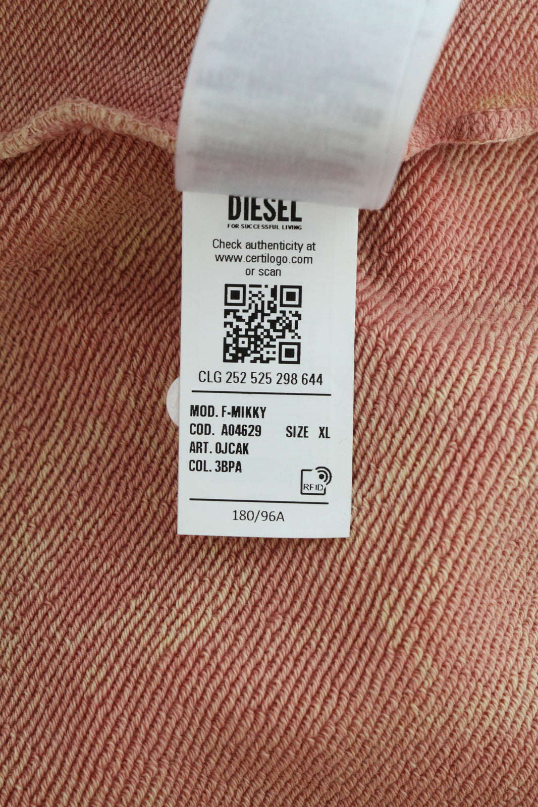 DIESEL F-Mikky moteriškas džemperis su gobtuvu, XL, persikų spalvos, asimetriškais gobtuvu ir kišenėmis, rekomenduojama kaina – 195 € 