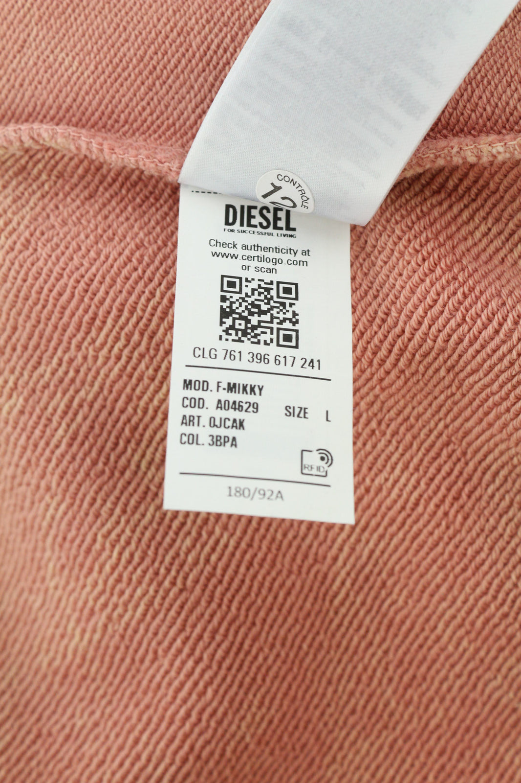 DIESEL F-Mikky Felpa moteriškas džemperis su gobtuvu, L, persikų spalvos, asimetrinė kišenė, rekomenduojama kaina – 195 € 