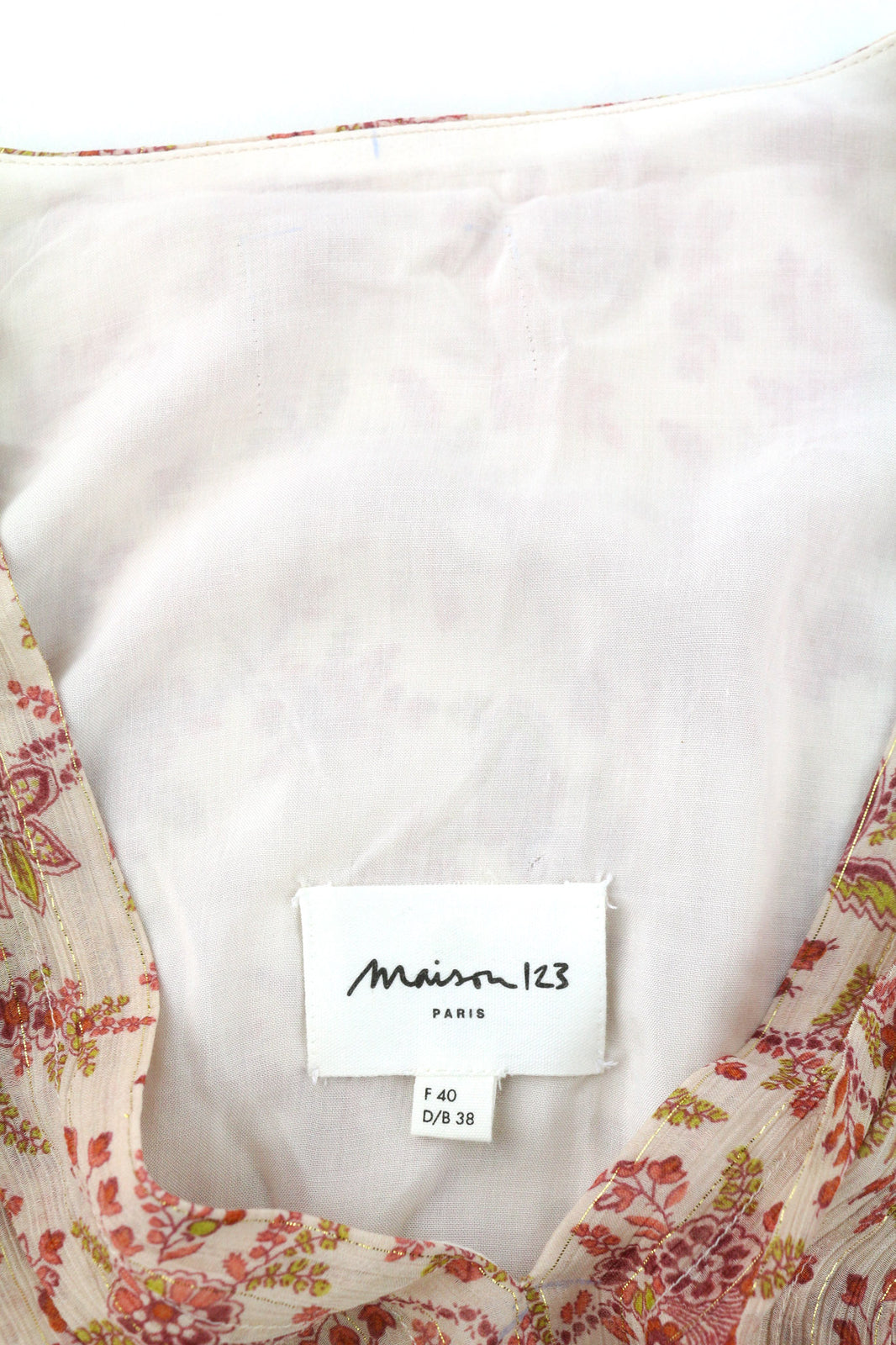 MAISON 123 Nao R Imprimee moteriška suknelė 40 šilko mišinio ilgomis rankovėmis, gėlėta 