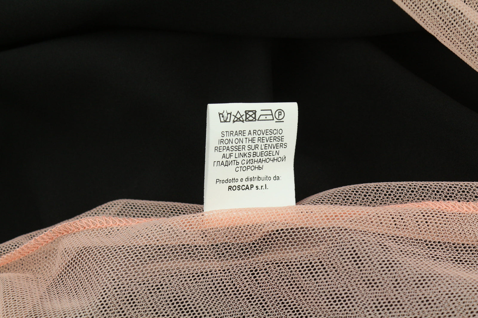 GUGLIELMO CAPONE lėlių moteriška suknelė 42 rožinė be rankovių tiulio su raukiniais ir logotipu, Midi ilgio 