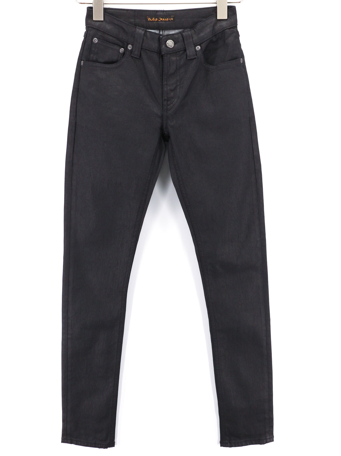 NUDIE JEANS Skinny Lin Women Jeans W26/L32 Black In Black Coated Organic Cotton