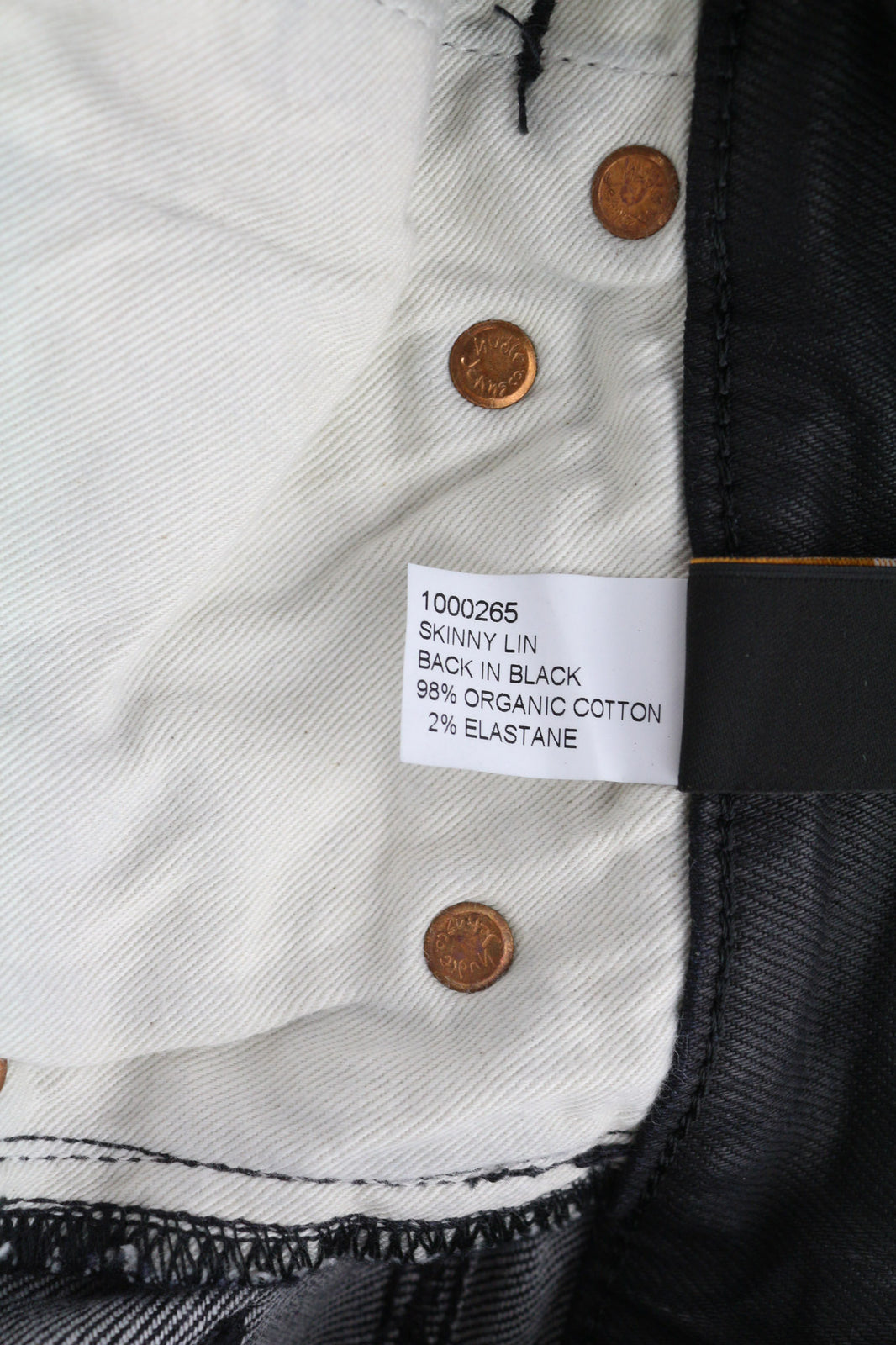 NUDIE JEANS Skinny Lin Women Jeans W26/L32 Black In Black Coated Organic Cotton