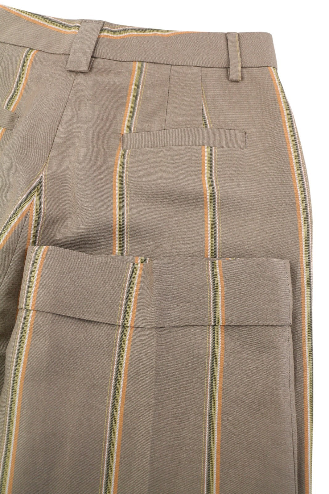 PT TORINO Ambra moteriškos kelnės 40 W28 lininio audinio su dryžiais, atlenkiamu užtrauktuku, rudos spalvos 