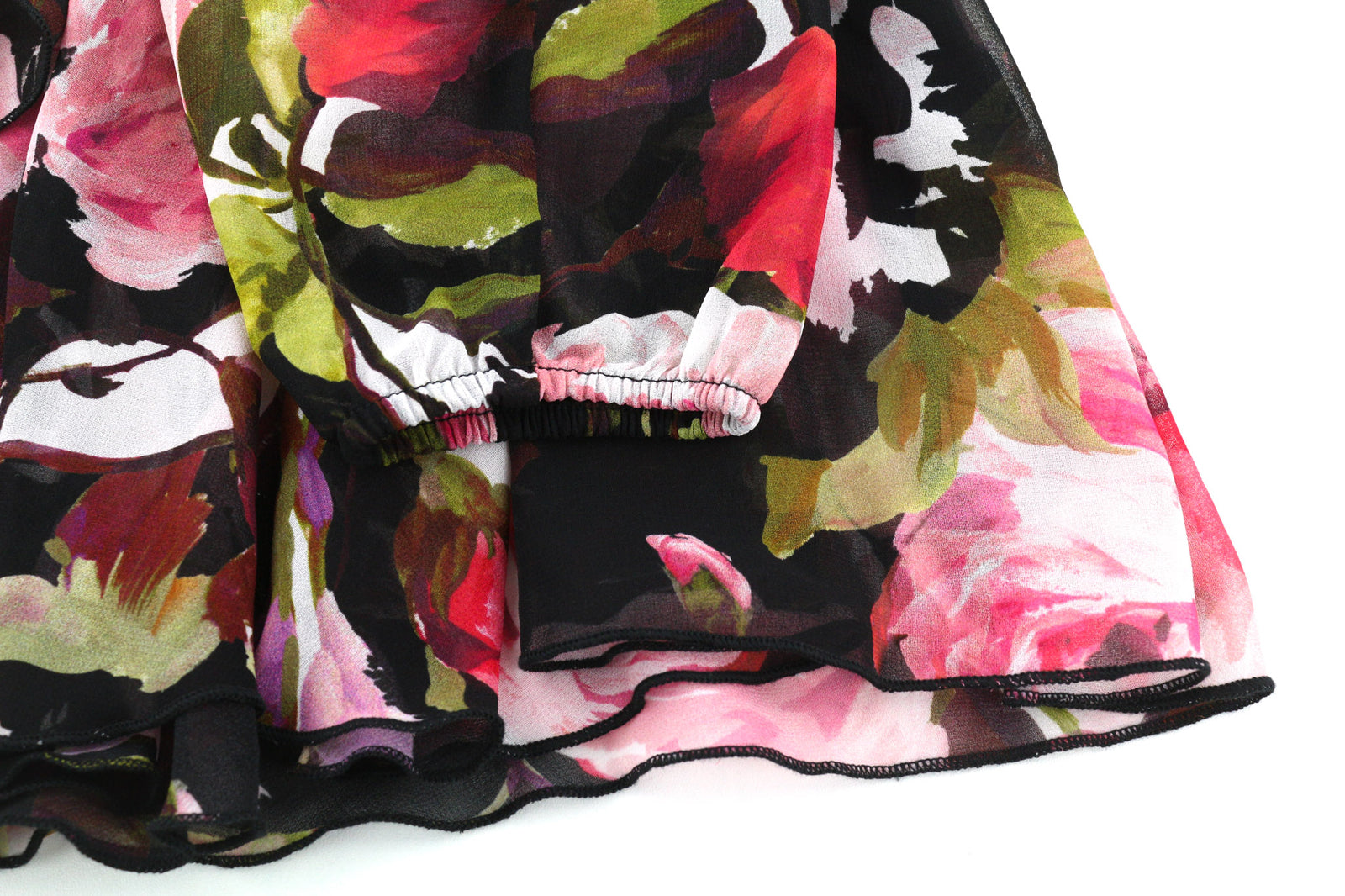 LIU JO Volant moteriška suknelė 40 gėlių rašto ilgomis rankovėmis, V formos iškirpte, užtrauktuku ir logotipu. 