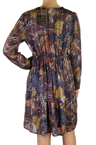 LA FEE MARABOUTEE moteriška suknelė, 38 cm ilgio rankovėmis, V formos iškirpte, elastingu juosmeniu, marginta trumpa suknelė. 