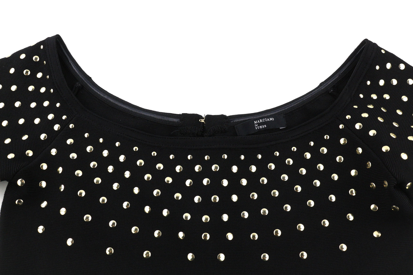 MARCIANO FOR GUESS moteriška suknelė M juoda ilgomis rankovėmis atvirais pečiais metalinėmis detalėmis 