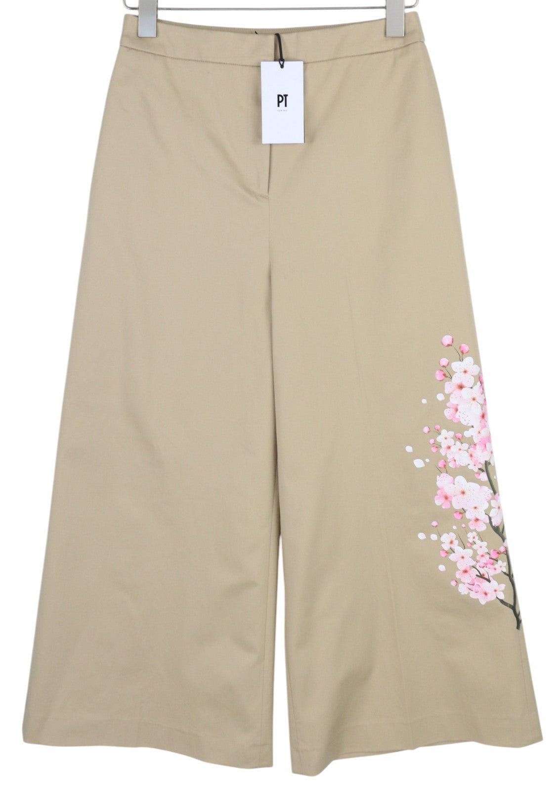 PT TORINO Mia moteriškos kelnės 42 W28 baltos platėjančios klešnės gėlėtas raštas aukštu juosmeniu 