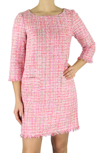 GUGLIELMOS CAPONE moteriška tvido suknelė ~S dydžio, su 3/4 rankovėmis, apvalia kaklo iškirpte, su kišene ir raštuotais šortais 