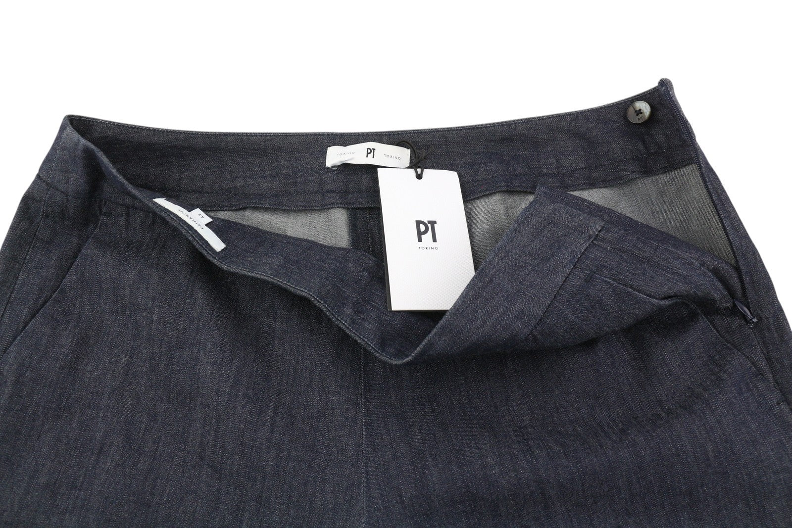 PT TORINO Katharine moteriškos kelnės 42 W30 džinso imitacijos platėjančiomis klešnėmis, aukštu juosmeniu, užtrauktuku 