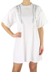 DIESEL Bgtih moteriška suknelė XS, juodos ir auksinės spalvos, trumpomis rankovėmis, apvalia kaklo iškirpte, siuvinėta šortai 