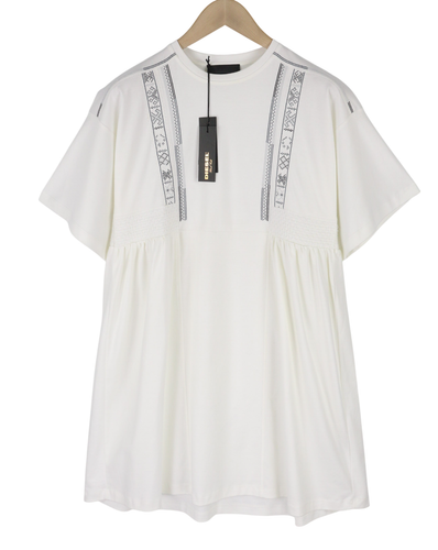 DIESEL Bgtih moteriška suknelė XS, juodos ir auksinės spalvos, trumpomis rankovėmis, apvalia kaklo iškirpte, siuvinėta šortai 