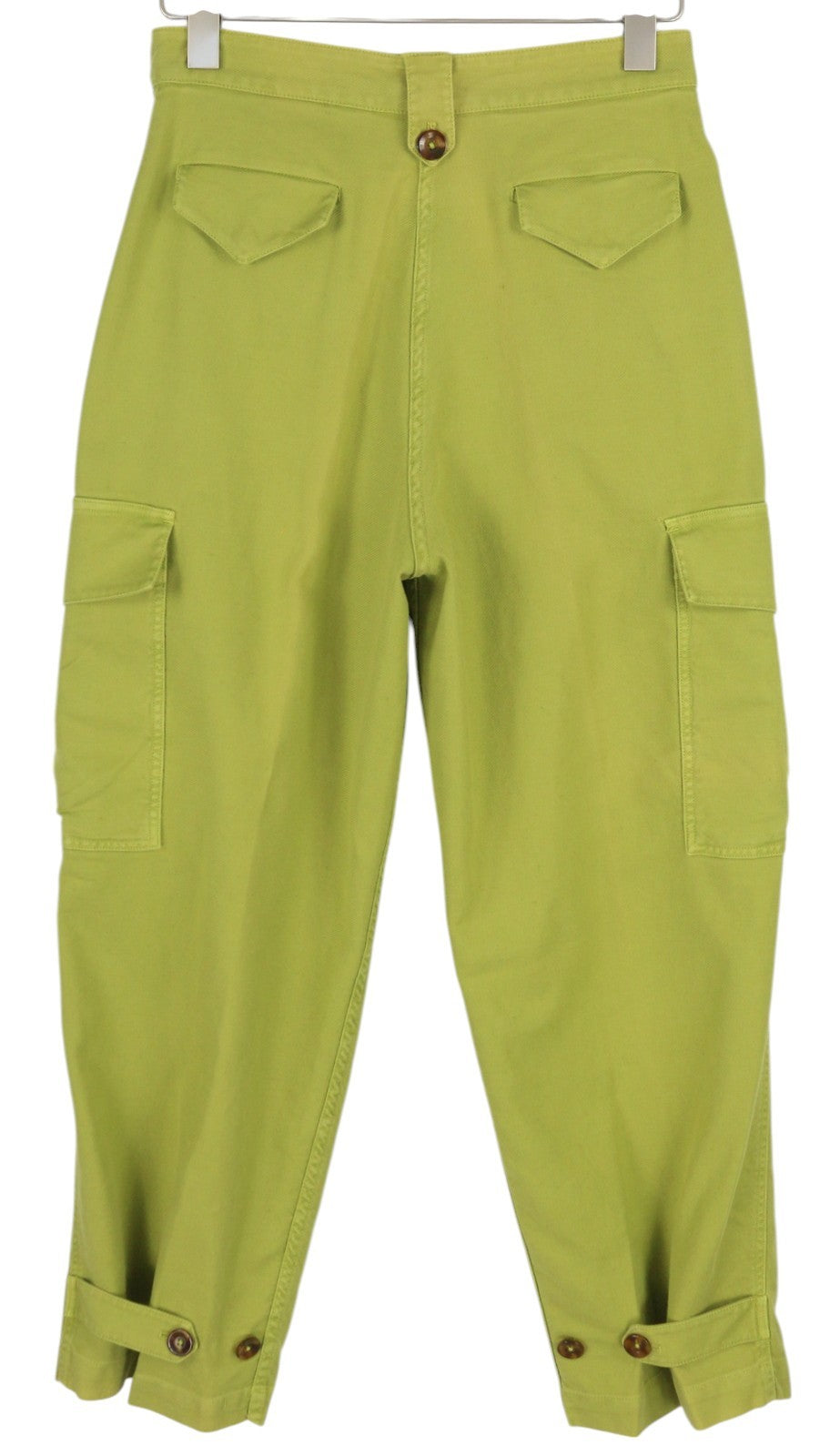 PT TORINO Zoe moteriškos kelnės 44 W30 žalios lino mišinio plonas kirpimas aukštu juosmeniu krovininės kelnės 