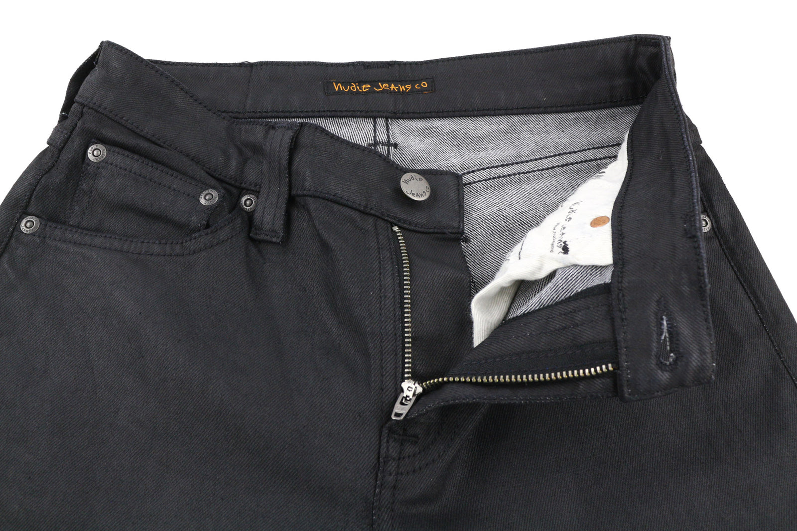 NUDIE JEANS Skinny Lin Men Jeans W28/L32 Black In Black Coated Organic Zip Fly