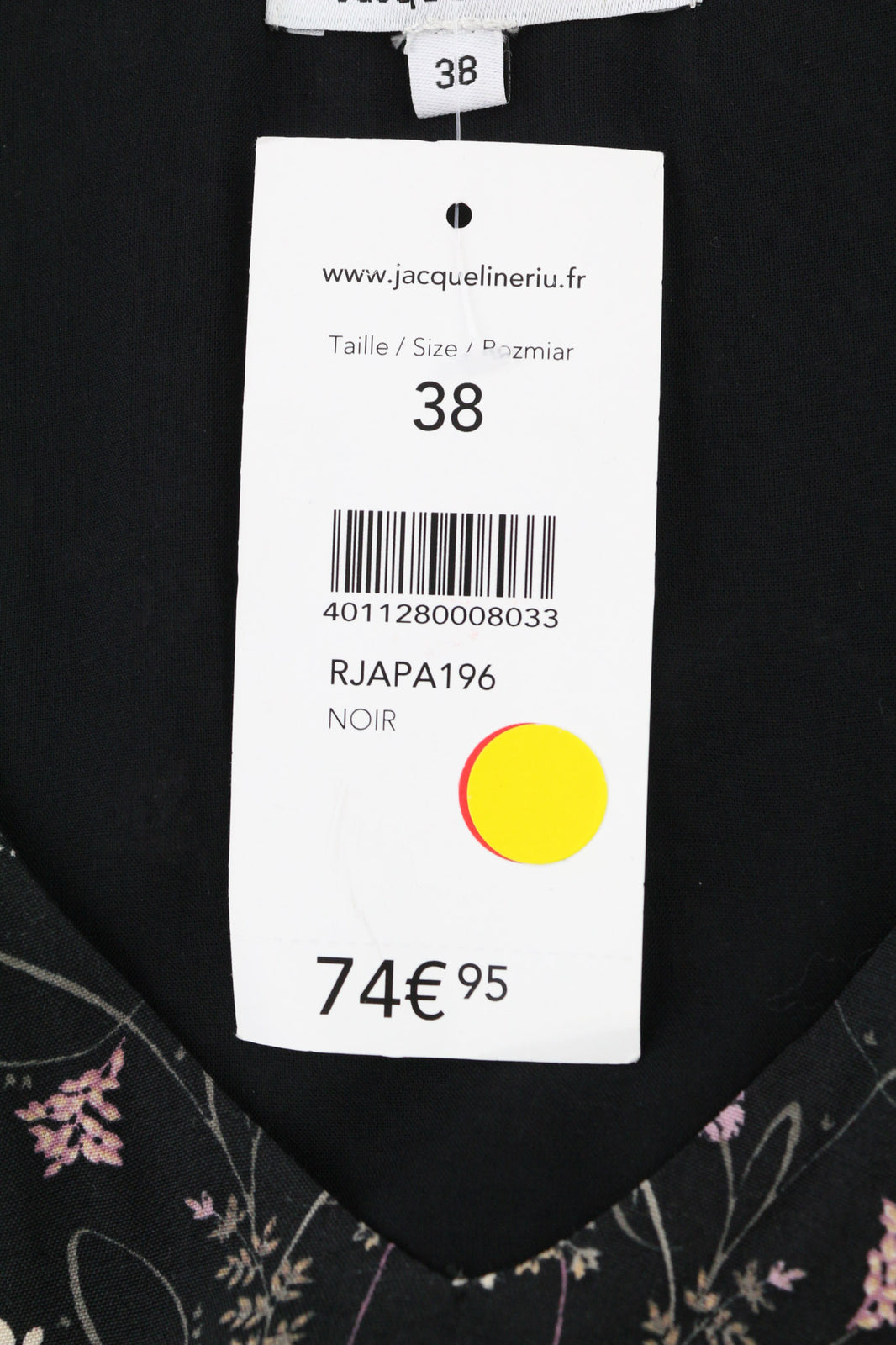 JACQUELINE RIU Rjapa196 moteriška suknelė, 38 cm, tamsi, be rankovių, su V formos iškirpte, gėlėtu raštu. 