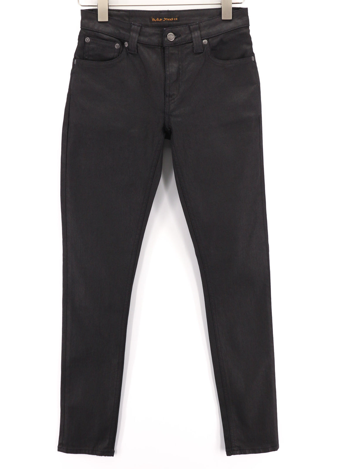 NUDIE JEANS Skinny Lin vyriški džinsai W28/L32 juodi su juodai dengta medvilnine užtrauktuku 