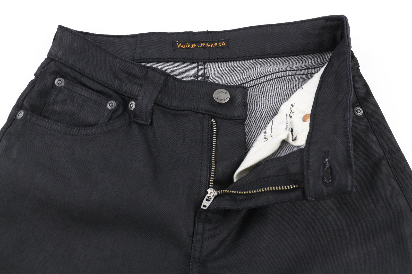 NUDIE JEANS Skinny Lin vyriški džinsai W28/L32 juodi su juodai dengta medvilnine užtrauktuku 