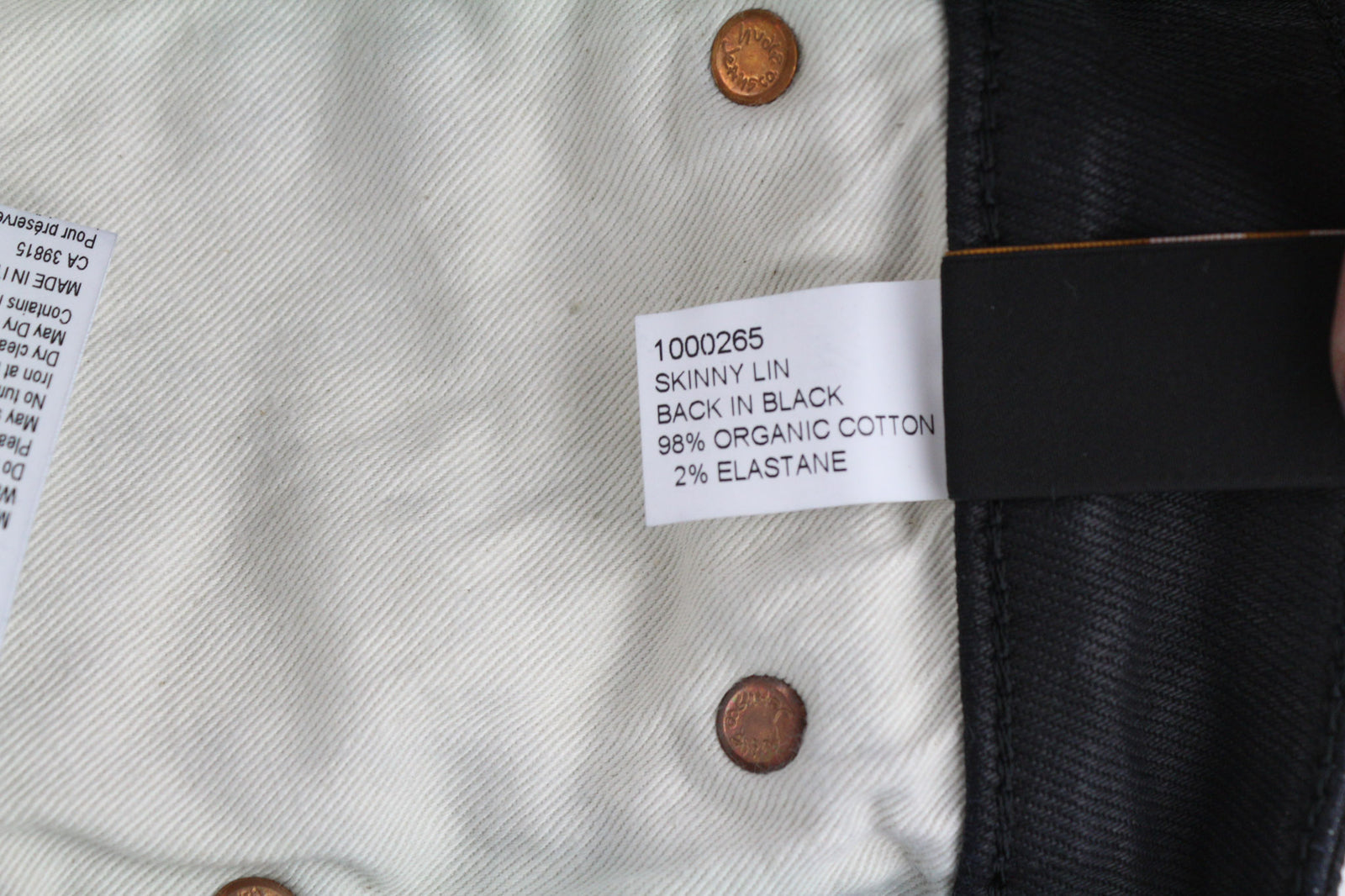 NUDIE JEANS Skinny Lin vyriški džinsai W28/L32 juodi su juodai dengta medvilnine užtrauktuku 