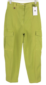 PT TORINO Zoe moteriškos kelnės 42 W28 žalios lino mišinio plonas kirpimas aukštu juosmeniu krovininės kelnės 